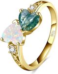 ETERMBOL Personalized 2 Birthstone Women Heart Promise Ring Statement Ring for Women 925 Sterling Silver Promise Ring for Her Anniversary Valentines Size 5-9, opal&moss agate