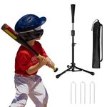 Wiseek 23.5 to 39.76 Inches Baseball Tee for Kids, Batting Tees with Carry Bag&3 Pcs Ground Nails, Portable Stable Tanner Tee, Baseball Training Equipment Aged 5-12, Softball Tee for Hitting (Black)