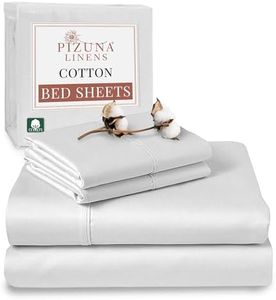 Pizuna Cotton Queen Sheet Set, 500 Thread Count 100% Combed Cotton Sateen Weave Queen Bed Sheet Set Include 1 Fitted Sheet, 1 Flat Sheet & 2 Pillow Cases (Bright White Sheet Set - 4 PC)