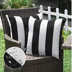 WESTERN HOME WH Pack of 2 Decorative Outdoor Solid Waterproof Striped Throw Pillow Covers Polyester Linen Garden Farmhouse Cushion Cases for Patio Tent Balcony Couch Sofa 18x18 inch Black