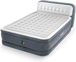 Intex 64447ED Dura-Beam Deluxe Ultra Plush Air Mattress with Headboard: Fiber-Tech – Queen Size – Built-in Electric Pump – 18in Bed Height – 600lb Weight Capacity