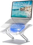 Laptop Stand with Fan, Laptop Riser Computer Stand for Laptop Foldable & Height Adjustable, Compatible with MacBook Air Pro, Dell, HP, Notebook 10-17.3” Sliver