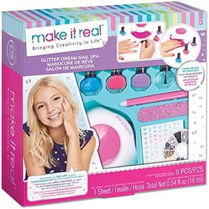 Make It Real – Glitter Nail Spa - Nail Art Kit for Kids with Nail Polish, Nail Dryer, Stickers - DIY Manicure & Pedicure Set