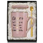 Sister Gifts from Sisters Birthday, 14oz Pink Ceramic Mug Printed with Gold Funny Saying, Sisters Gift from Brother, Presents for Soul Sister Bestie, Friendship Gift for Friend, Gift Boxed