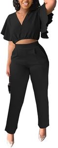 AIIYYQB Sexy Summer 2 Piece Sets for Women Dressy Crop Top Elegant Vacation Brunch Pants Suit Going Out Outfit