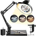 10X Magnifying Glass with Light, Real Glass Magnifying Lamp with Stand & Clamp, 3 Color Modes Dimmable Brightness, Hands Free Adjustable Arm, Magnifier with Light for Reading/Repair/Crafts/Close Work