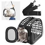 The Fellie Cat Carrier, Airline Approved Pet Carrier for Cats and Puppy, Foldable Cat Carrier with Shoulder Strap & Soft Mat, Pet Travel Portable Bag Home for Small Dogs Cats, Black