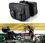 OXMART Motorcycle Saddlebags, Large Capacity Saddle Bags, Waterproof PU Leather Side Bags with White Stitching Quick-Release PU Universal for Sportster Shadow Softail Dyna V-Star