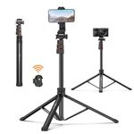 ULANZI 160 cm Mobile Phone Tripod Remote Control, Compact Camera Tripod with Cold Shoe & Mobile Phone Holder Angle Adjustable, 2 kg Load Capacity Travel Tripod Vlog Selfie Stick for iPhone Android