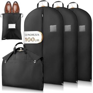 Bruce.® 3x Borsa Porta Abiti da Viaggio 100 x 60cm inkl 1x Sacchetto per Scarpe, Custodia Abiti con Cerniera Antitarme, Copriabiti da Armadio Antipolvere 120 GSM, Porta Abito da Viaggio Uomo e Donna
