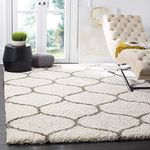 SWEET HOMES Super Ultra Soft Shaggy Handcrafted Anti-Skid Silk Touch Rectangular Carpet. Size 5X8 Feet, Colour, Ivory;Grey Moraccan