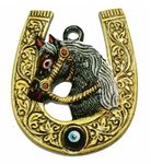 Horseshoe/Ghode Ki Naal Nazar Battu with Evil Eye Fancy for Home, Office, Shops & Car Dashboard Hanging Golden Black - 3x4 Inches -1 Piece