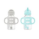 Dr. Brown’s® Milestones™ Wide-Neck Sippy Straw Bottle with 100% Silicone Handles, 9oz/270mL, Gray & Green, 2 Pack, 6m+