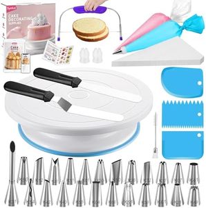 Syntus 65 PCs Cake Decorating Kit with Cake Stand Turntable, Cake Baking Supplies 30+1 Piping Bags, 24 Piping Tips, Offset & Straight Spatulas, 3 Scrapers, Leveler, 2 Couplers & 1 Tips Brush