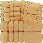 Utopia Towels 8-Piece Luxury Towel Set, 2 Bath Towels, 2 Hand Towels, and 4 Wash Cloths, 600 GSM 100% Ring Spun Cotton Highly Absorbent Viscose Stripe Towels Ideal for Everyday use (Beige)