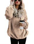 iWoo Fluffy Hoodies Women Winter Sweater Cotton Sweatshirts for Womens Casual Fuzzy Zipper Pullovers for Women Stylish(Khaki,L)