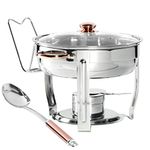 Denmark Tools for Cooks Celebrations Cookware Collection 8 Piece 4-Quart Stainless Steel Round Chafing Dish Set with Glass Lid for Entertaining & Catering