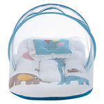 superminis Digital Print Cotton Bedding Set Thick Base Foldable Blue With Mosquito Net And Head Pillow - Zip Closure (Sky Blue, 0-12 Months, Single Size), Baby