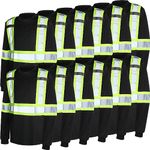 Panitay 12 Pcs Safety Long Sleeve Shirts, Bulk Class 3 Reflective High Visibility Shirts with Pocket Safety Shirt, Black, Large