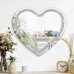 Crush Diamond Mirror Crystal Hanging Wall Mirror Heart Shaped Mirrors for Wall Decor 40x40cm Frameless Mirror for living Room Bathroom Bedroom Vanity Home Wall Decorative