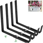 Adjustable Window Planter Box Brackets for Planter Box Depth 7 to 14 Inches, Flower Box Holder, Wall Mount Planter Box Brackets for Railings, Deck, Window, Wall (2 Pairs) - Black Color