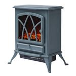 Warmlite Stirling Portable Electric Fire Stove Heater with Realistic LED Flame Effect, Adjustable Thermostat, Overheat Protection, 2000W, Grey, WL46018G