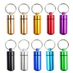 10 Pcs Portable Pill Case, Bantoye Waterproof Aluminum Pill Holders Storage Drug Container with Keychain for Outdoor Camping Traveling, Random Color