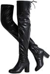 Vepose Women's 992 Thigh High Over The Knee Boots, 3" Inch Block Chunky Heel Fashion Boot for Lady, Black Pu Leather, Size 7.5 US(CJY992 blackpu 07.5)