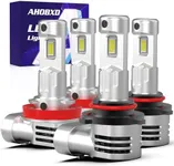 AHOBXD 9005 H11 Bulbs Combo 6500K White H11 9005 Bulbs 150W with Cooling Fan Super Bright Upgraded 900% Plug and Play H11 H8 H9 HB3 9005 Fog Bulbs Pack of 4