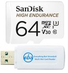 SanDisk 64GB High Endurance Micro SD Memory Card Works with Wyze Cam v3 Pro, Wyze Cam Outdoor v2 Smart Camera (SDSQQNR-064G-GN6IA) Bundle with (1) Everything But Stromboli MicroSDHC & SD Card Reader