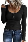 SMENG Long Sleeve Tops Women Henley Button Down Slim Fit Clothes for Women Comfortable T Shirts Women Winter Ladies Jumpers Black Size 10-12 M