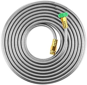 BEAULIFE Short Metal Steel Garden Hose 15 Feet Drinking Rv Water Hose Dehumidifier Drain Hose Connector Extension Attachments 3/4” Hose Bib Faucet Reel Extender for Outdoor