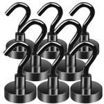 MIN CI 8pcs Black Magnetic Hooks Heavy Duty 35lbs, Neodymium Strong Magnets Hooks 20mm Magnet with Hooks, Magnetic Hooks for Cruise Cabins, Fridge, Kitchen, Workplace