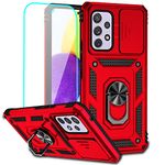 for Samsung Galaxy A53 5G Case with Screen Protector Slide Camera Cover & Kickstand Samsung A53 5G Case, Built-in 360° Rotate Ring Stand Magnetic Cover Case for Galaxy A53 5G (Red)