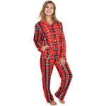 Angelina Women's Pajama Set Cozy Fleece with Notch Collar and Pockets, Christmas Plaid, X-Large