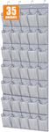 MISSLO Oxford Over Door Shoe Organizer 35 Large Pockets Hanging Shoe Storage Organiser for Closet Mesh Back of Door Shoe Rack Holder Hanger, Grey