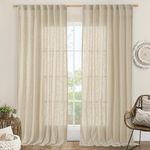 LAMIT Extra Wide Linen Curtains for Bedroom, Natural Light Filtering Faux Linen Textured Panels Semi Sheer Back Tab and Rod Pocket Boho Drapes for Living Room/Farmhouse, 2 Panels, Linen, 60 x 84 Inch