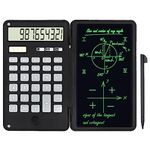 Sarsumir Calculator with 6 Inch LCD Erasable Writing Tablet 12-Digit Standard Calculator Solar and Battery Dual Power Portable Basic Calculator for Home Office School, Black