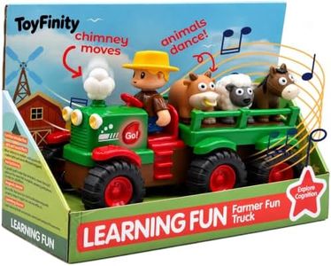 Self-Driving Farmer Tractor Truck Toy for Boys with Lights and Music, with Farmer Figure & Farm Animals (Moving Chimney and Shaking Animals)