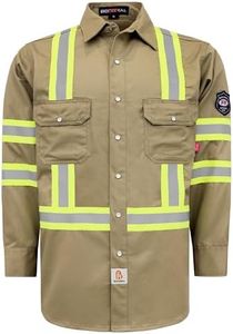 BOCOMAL FR Shirts Hi Vis/High Visibility Flame Resistant/Fire Retardant Shirt 7.5oz Khaki FR Shirts for Men