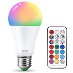 VARICART E27 10W LED Light Bulb Edison Screw, RGB + Warm White 3000K, Dimmable 12 Colour Changing + 5 Modes, Built-in Memory with Remote, 75W~100W Equiv. Globe for Everyday & Mood Lighting (Pack of 1)