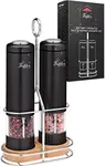 Black Electric Salt and Pepper Grinder Set with Adjustable Coarseness, Battery-Operated, One-Hand Operation, LED Light, and Spill-Proof Base– Ideal for Kitchen and Dining​