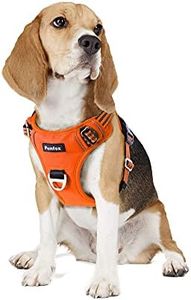Funfox Dog Harness Medium No Pull, Adjustable 2 Clips Anti-Pull Vest with Practical Handle, Breathable Padded Pet Harness Designed for Small/Large Breeds, Reflective Training Walking Orange M