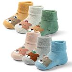 Baby Winter Warm Socks Baby Girl Thick Non Slip Ankle Crew Socks Baby Boy Terry Socks toddlers 6 Pack 3T/4T/2-4 Years