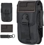 IronSeals Tactical Phone Holster Pouch, Gadget Waist Bag Molle Attachment Belt Holder Bag with US Flag Patch and Tactical Gear Clip for 4.7"-6.9" Phone for iPhone 16 Pro Max/15 Pro Max/14 Pro Max