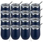 MEWAY 12oz Wine Tumbler 16 Pack Bulk Gifts for Women,Double Wall Vacuum Stainless Steel Travel Mug with Lid,Insulated Stemless Wine Cup Glass for Coffee,Cocktails,Drinks(Navy,Set of 16)