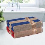 Kuber Industries Set of 2 Bath Towel | Highly Absorbent Bathing Towel | 144 GSM Cotton Bathroom Towel | Bath Towel for Men | Towel for Bath-Gym-Travel | Patti-Design | 30x60 Inch | Cream