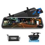 【Upgraded Version】Jansite 10" Mirror Dash Cam Full Touch Screen with Loop Recording, Dual Dash Cam Rear and Front 1080P Streaming Media DVR 170° Wide Angle Night Vision with 10 Meters Cable