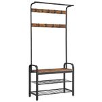 VASAGLE Coat Rack, Coat Stand with Shoe Storage Bench, 4-in-1 Design, with 9 Removable Hooks, a Clothes Rail, for Hallway, Entrance, 33.7 x 84 x 183 cm, Industrial, Rustic Brown and Black HSR400B01