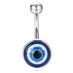 Sllaiss 14G Belly Button Rings for Women 925 Sterling Silver Evil Eye Belly Rings Simple Barbells Navel Ring Piercing for Sensitive Navel, Platinum, no gemstone